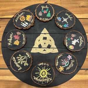 Handcrafted Wooden Seasonal Decor Set - Witch’s Wheel of the Year Calendar
